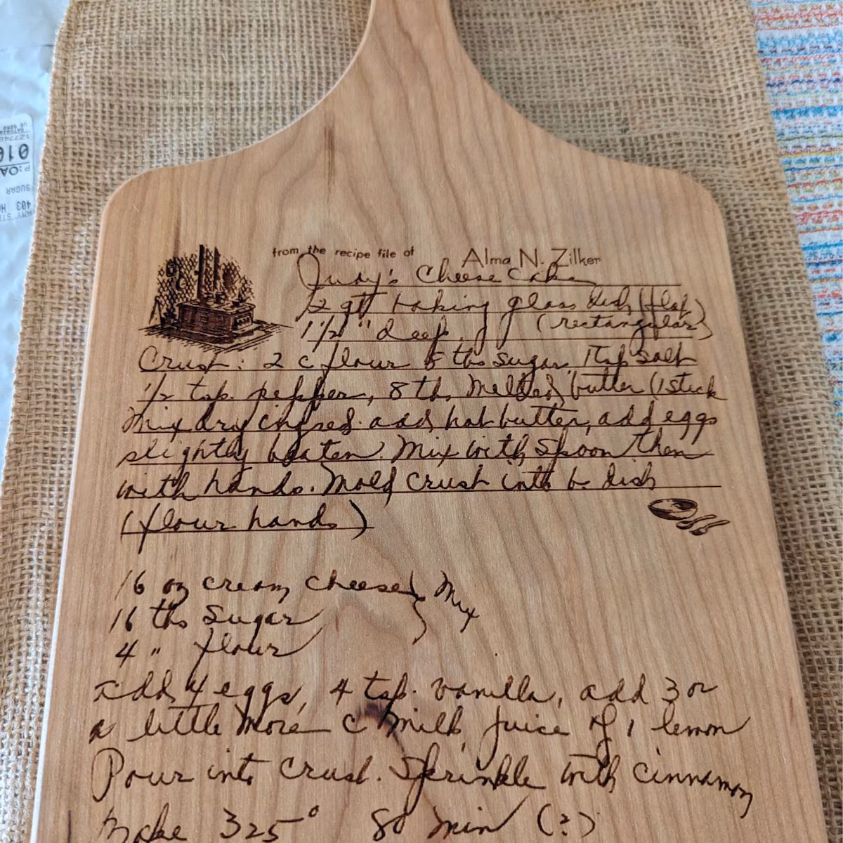 A real customer's handwritten keepsake engraved on a cutting board